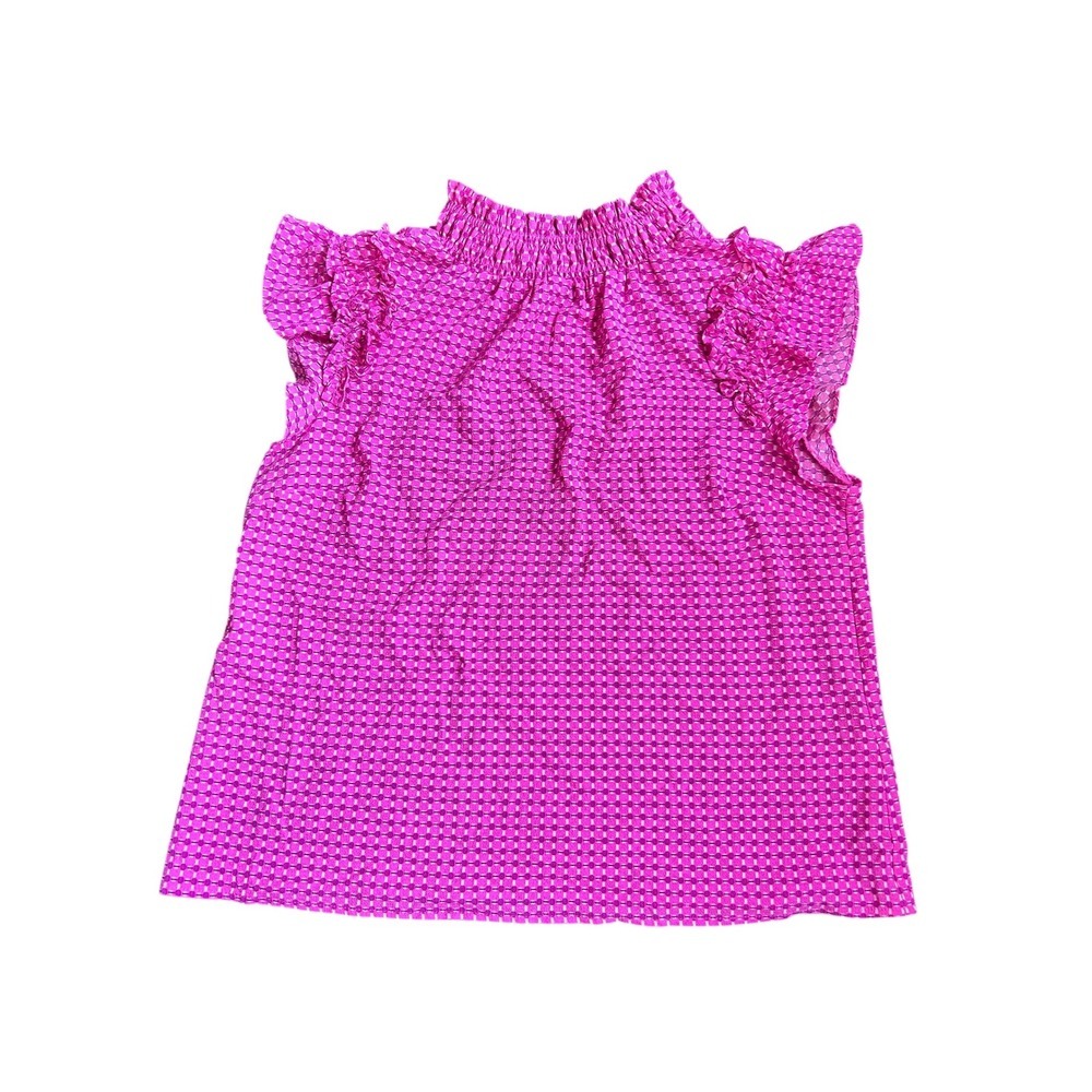 CeCe Women's Pink Geometric Mock Neck Flutter Sleeve‎ Top Size M
